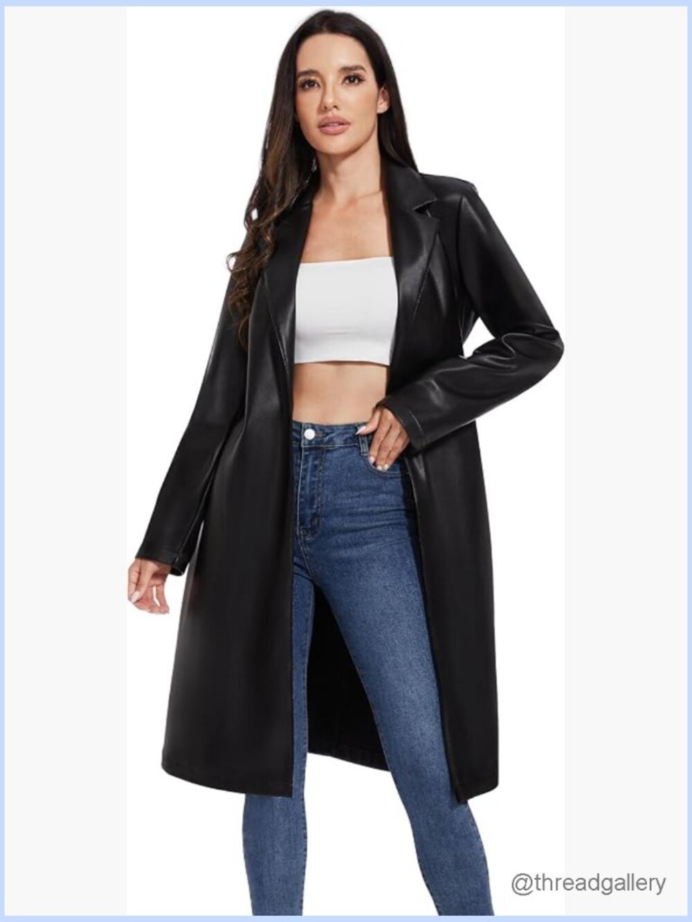 Faux Leather Trench Coat Plus Size Moto Biker Jacket Lightweight Vegan Pleather